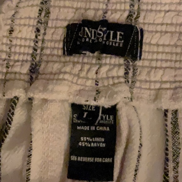 Sound/Style Women's Striped Smocked Waist Linen Pants size Large - Picture 9 of 10